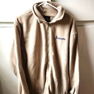 Jeanette Embroided Tan Fleece Zip-Up Jacket XL